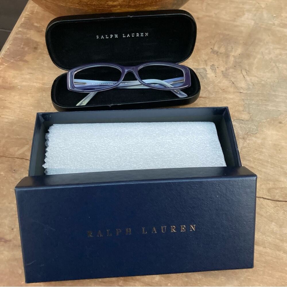 Ralph Lauren reader glasses frames only women two tone Lucite purple with case - Picture 8 of 13